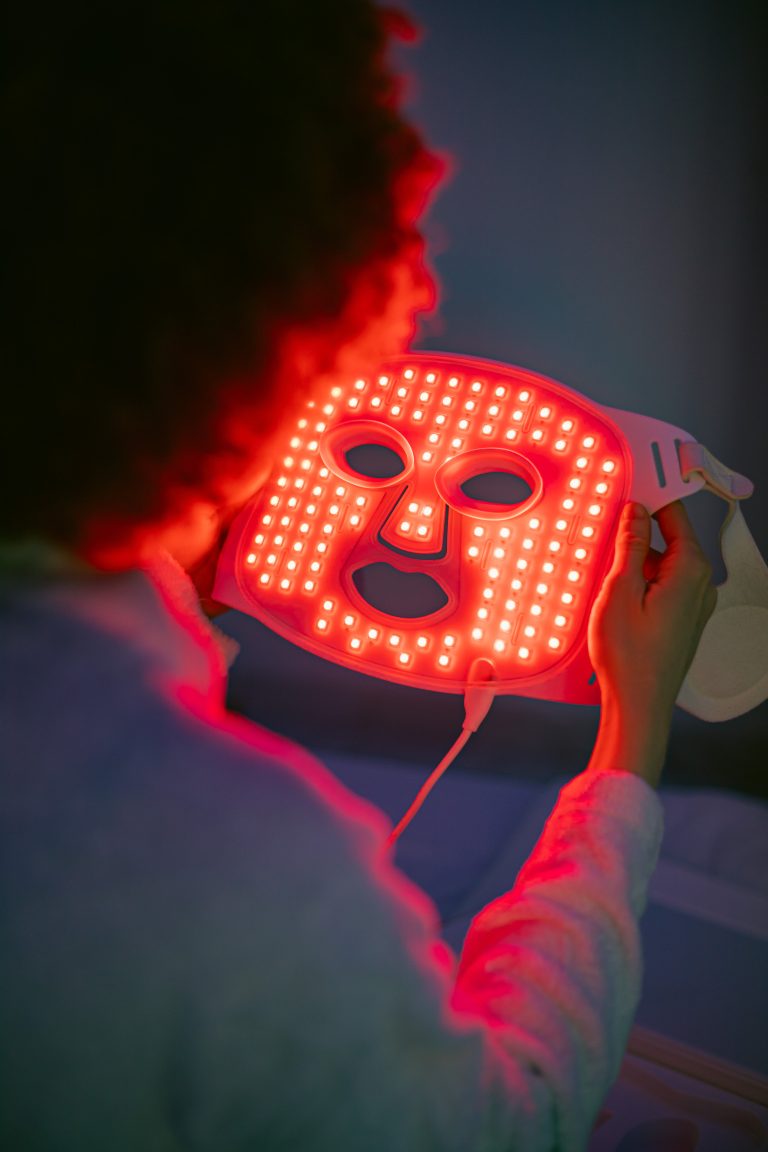 Red light therapy in action with a SkinTekie LED face mask